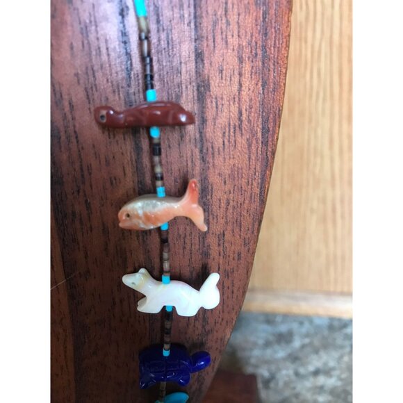 Vtg Zuni Fetish Necklace Native American Hand Carved Turquoise Thunderbird - Picture 4 of 10